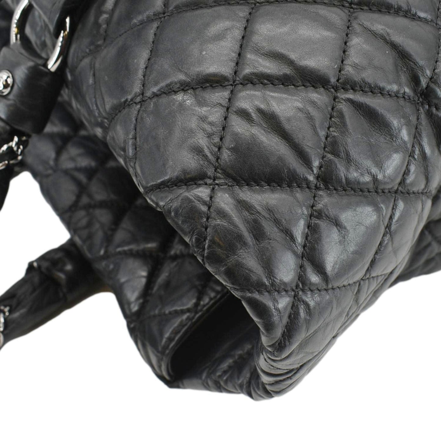 CHANEL Distressed  Ligne Braid Calfskin Leather Tote Bag Black