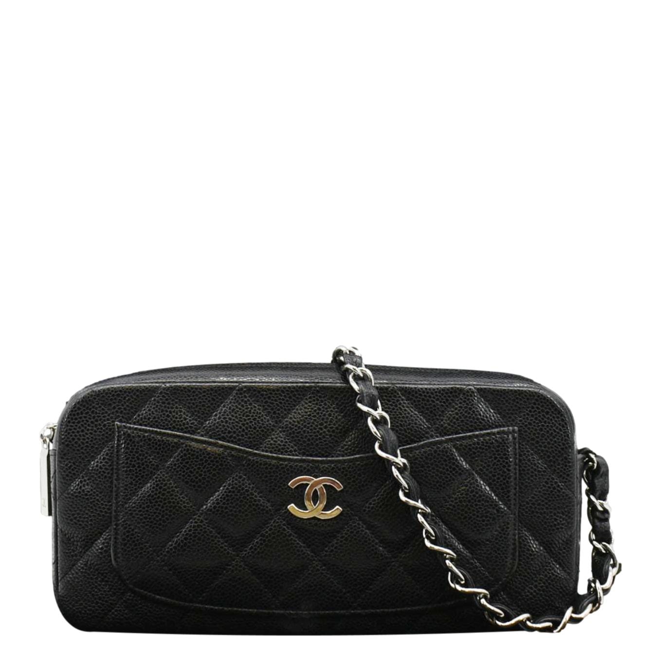 Chanel Front Pocket Quilted Caviar Leather Chain Shoulder Bag Black