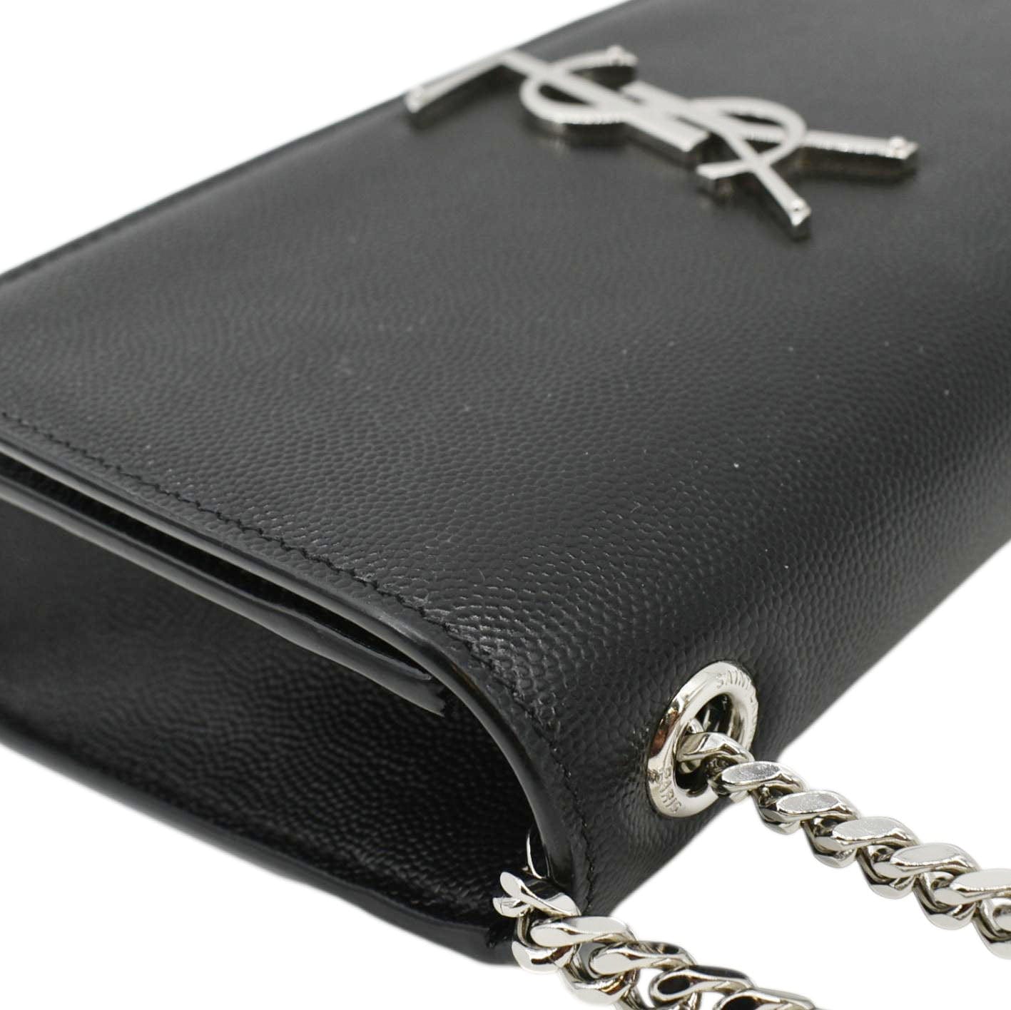YVES SAINT LAURENT Kate Leather Chain Clutch Crossbody Bag Black
