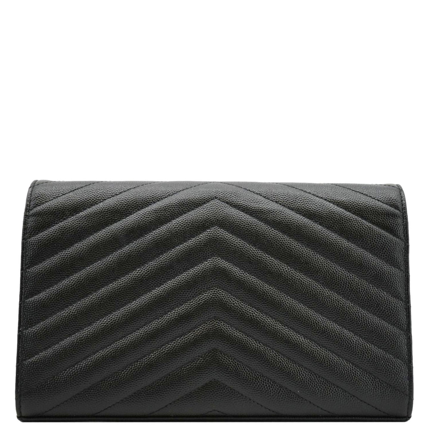 YVES SAINT LAURENT Cassandre Envelope Grain De Poudre Leather Chain Crossbody Bag Black