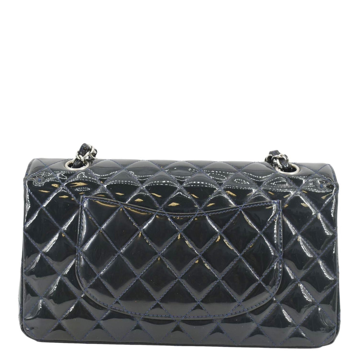 CHANEL Medium Double Flap Quilted Patent Leather Shoulder Bag Olive