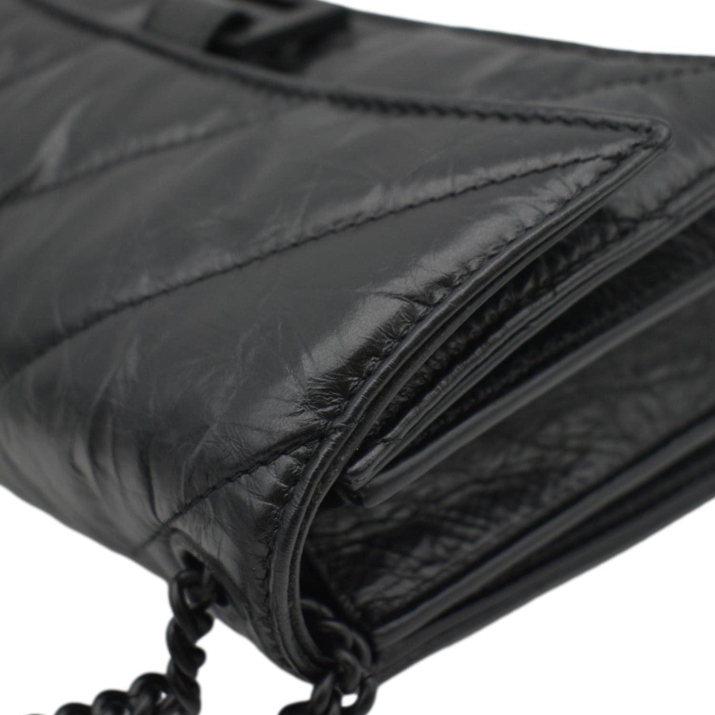 BALENCIAGA Hourglass Crushed Leather Chain Wallet Shoulder Bag Black