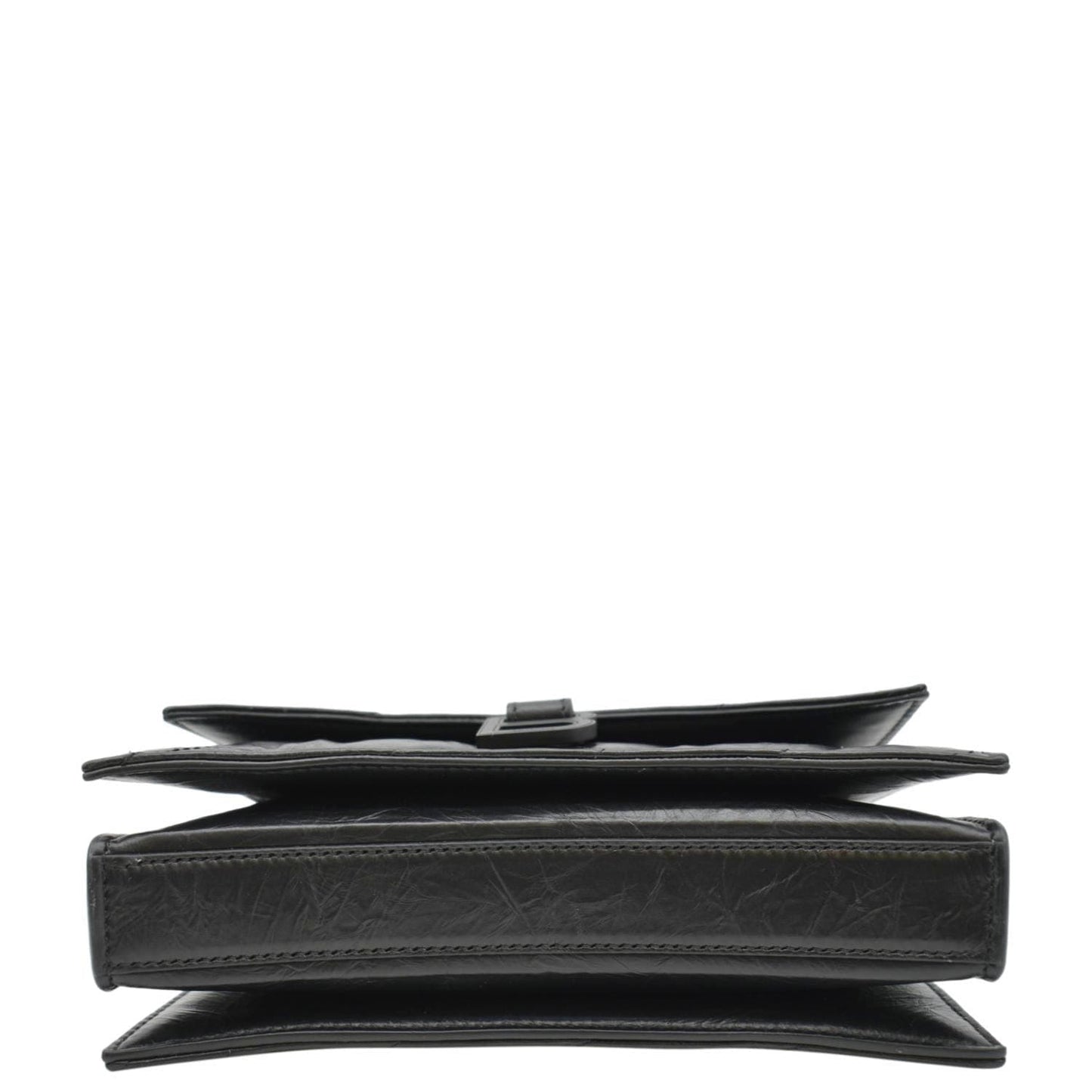 BALENCIAGA Hourglass Crushed Leather Chain Wallet Shoulder Bag Black