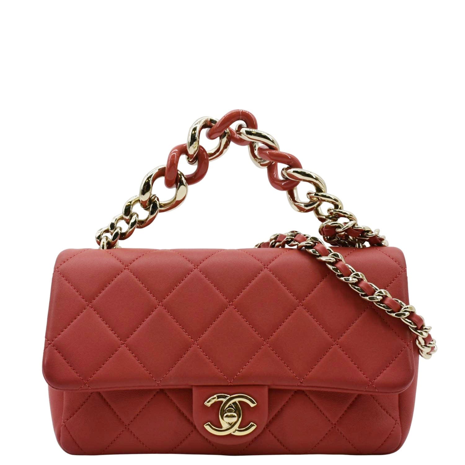 Chanel Resin Chain Flap Lambskin Quilted Leather Shoulder Bag Red