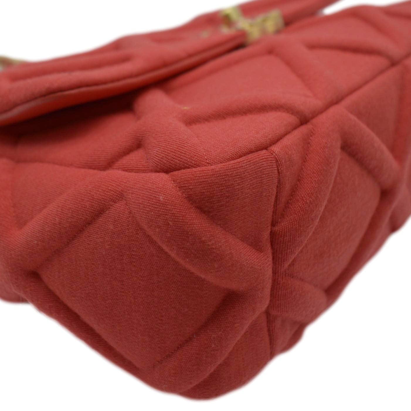 CHANEL 19 Flap Quitled Jersey Lambskin Shoulder Bag Red