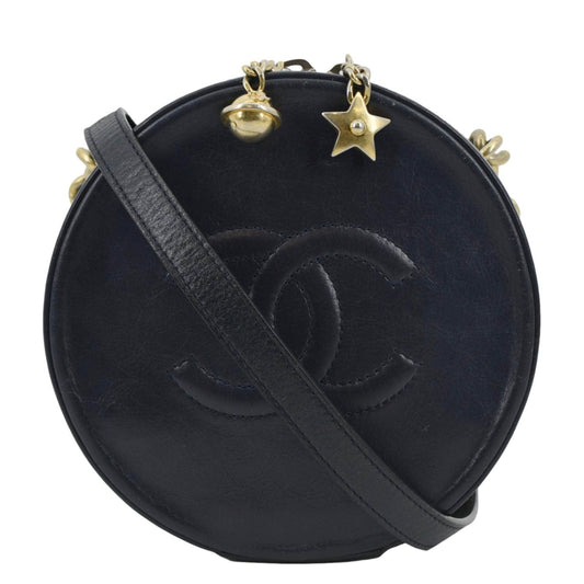 Chanel Glazed Round As Earth Leather Evening Crossbody Bag Navy Blue