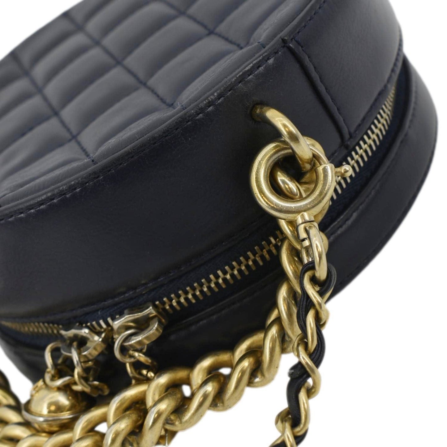 CHANEL Glazed Round As Earth Leather Evening Crossbody Bag Navy Blue