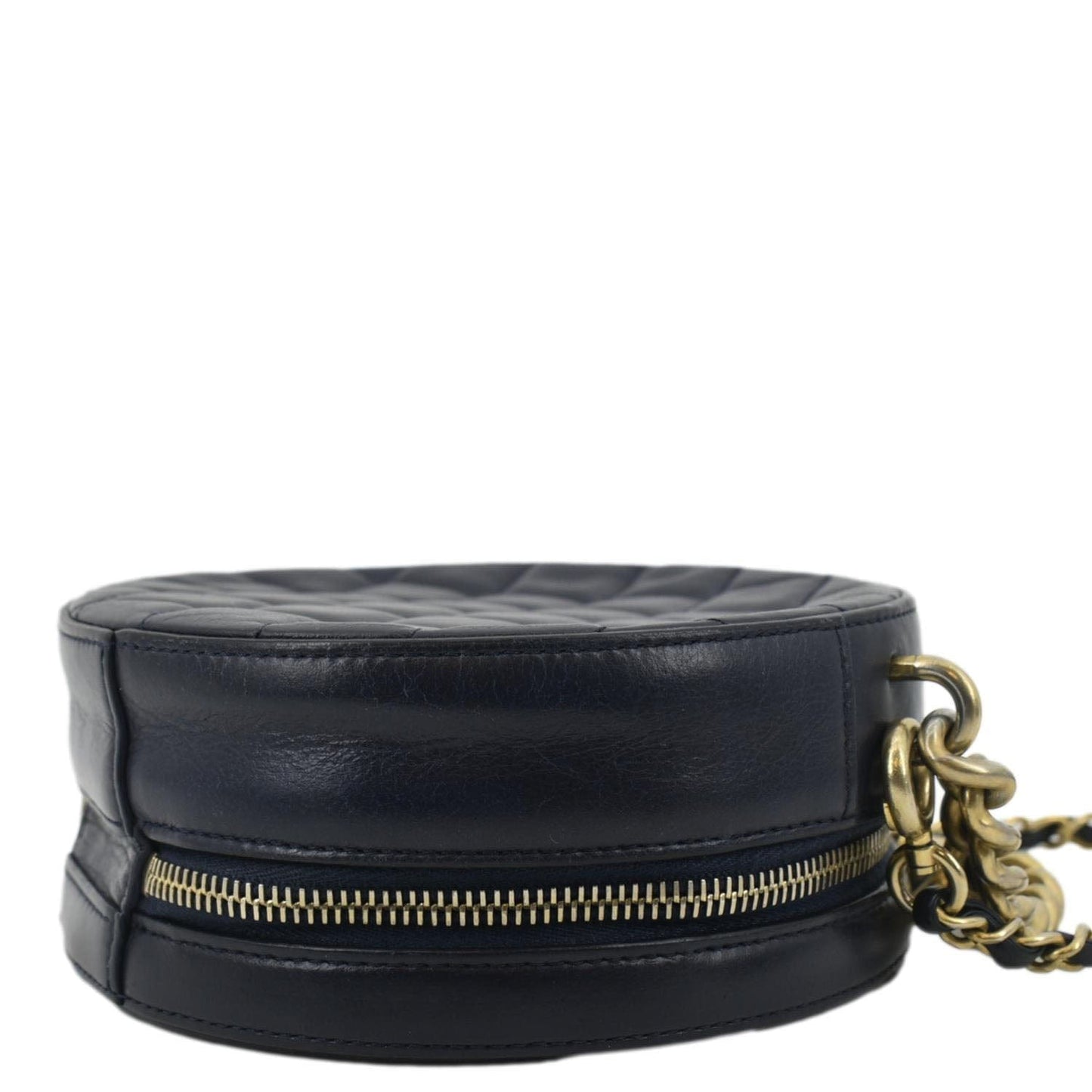 CHANEL Glazed Round As Earth Leather Evening Crossbody Bag Navy Blue
