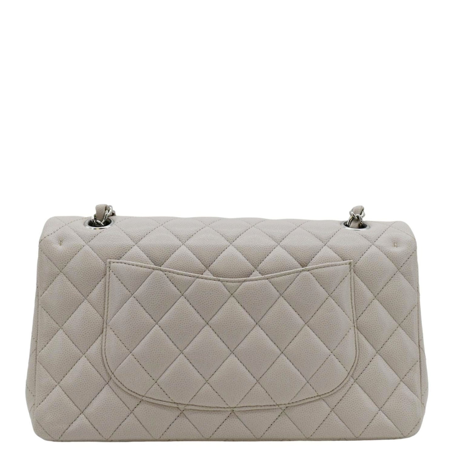 CHANEL Classic Double Flap Medium Quilted Caviar Leather Shoulder Bag White