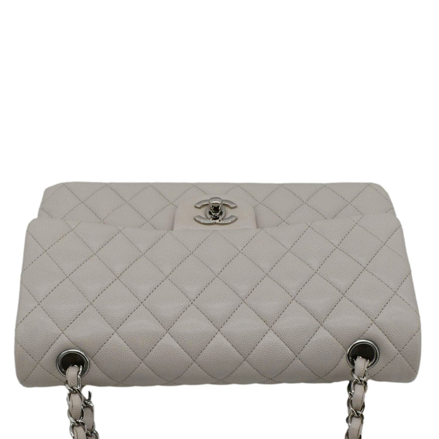 CHANEL Classic Double Flap Medium Quilted Caviar Leather Shoulder Bag White