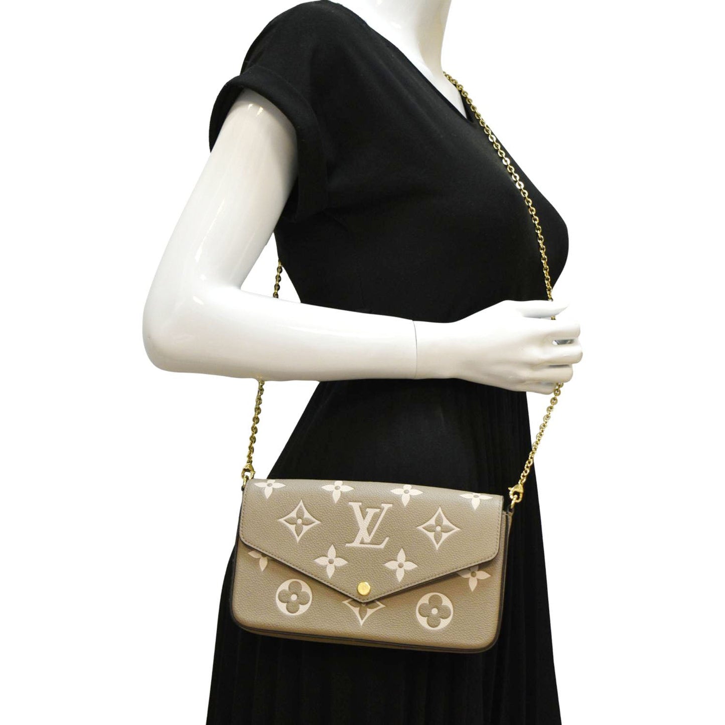 LOUIS VUITTON Felicie Pochette Monogram Empreinte Crossbody Bag Tourterelle/Creme