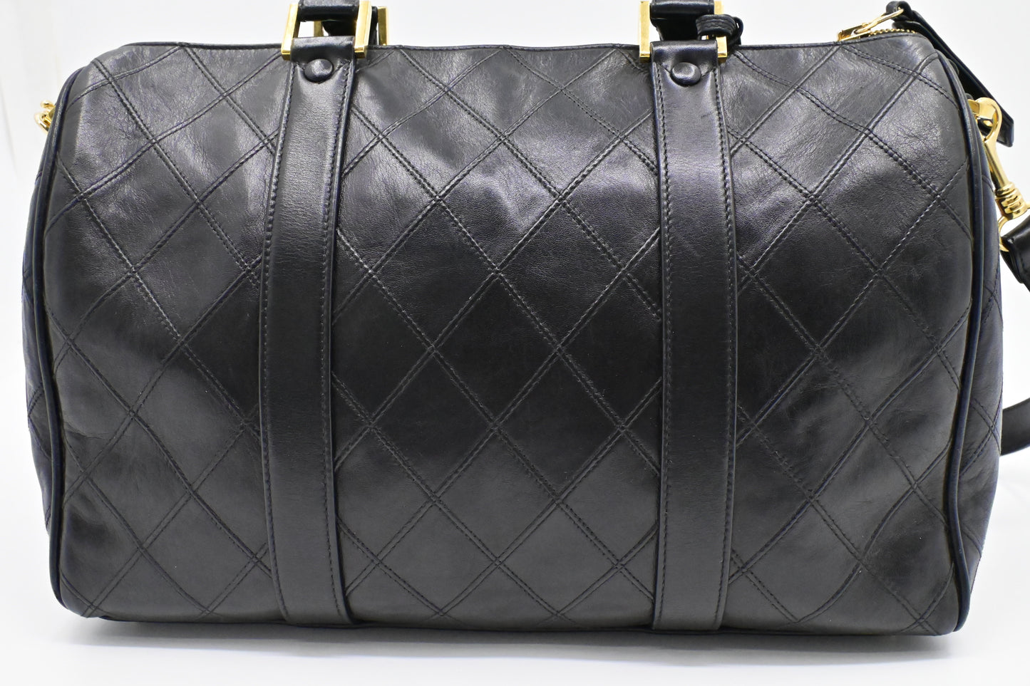 Chanel Bicolor Boston Bag in Black Quilted Lambskin