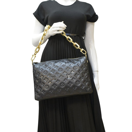 LOUIS VUITTON Coussin MM Monogram Embossed Shoulder Bag Black