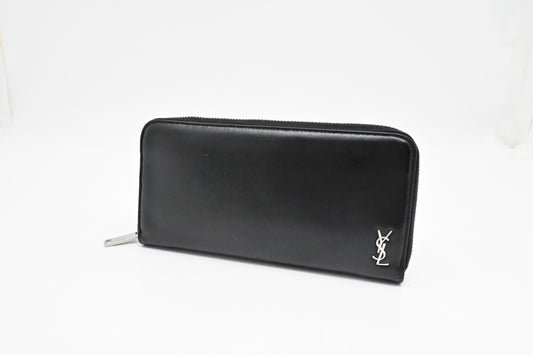 YSL Saint Laurent Zippy Long Wallet in Black Leather