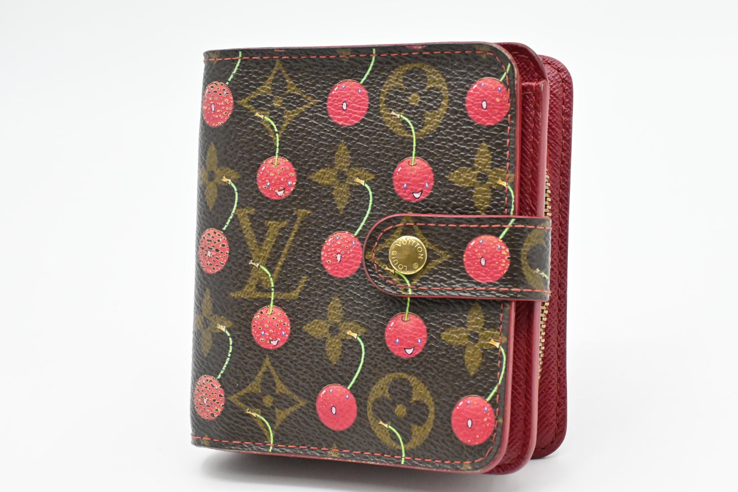 Louis Vuitton x Takashi Murakami Compact Zippy in Cherry Monogram Canvas