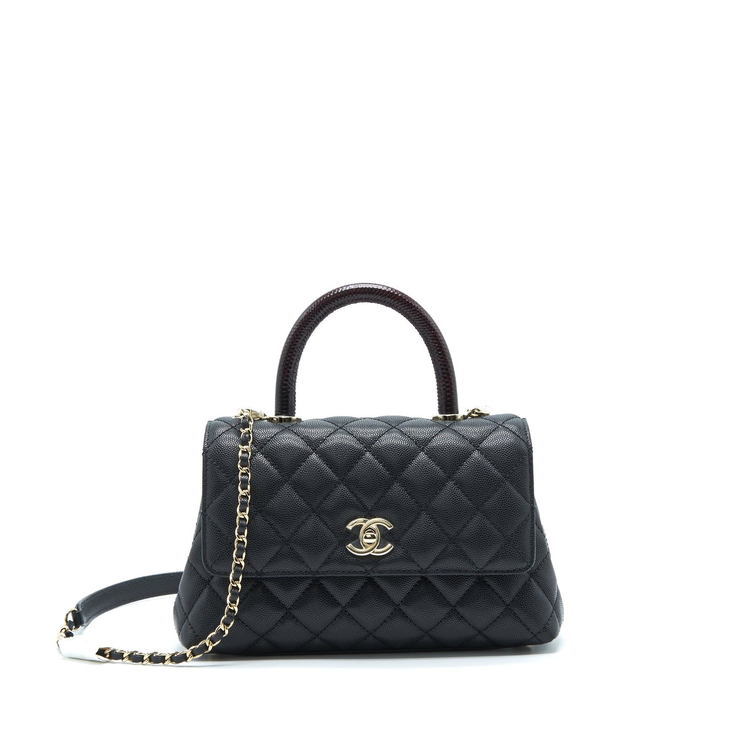 Chanel Small Coco Handle Caviar Black L With Red Embossed Handle