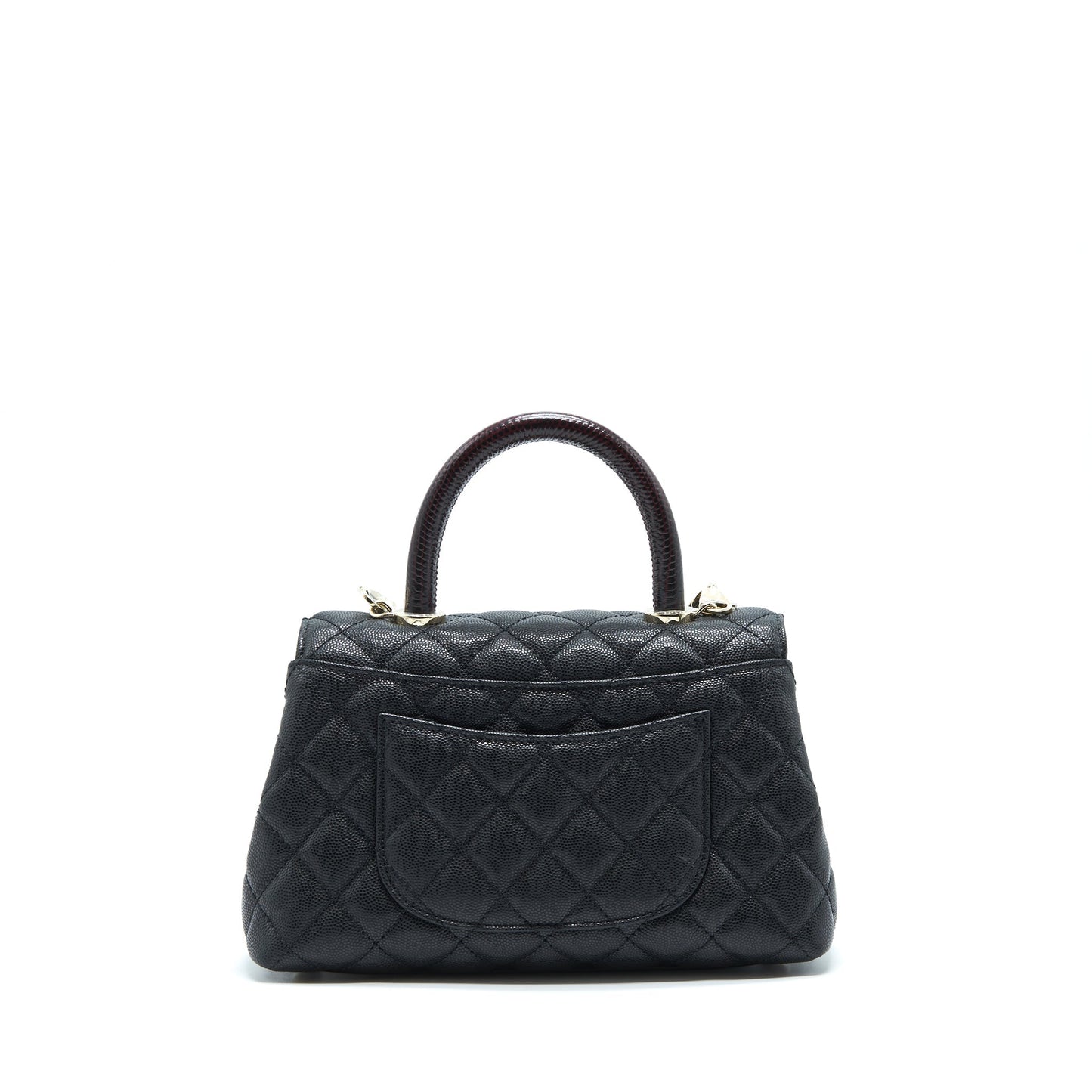 Chanel Small Coco Handle Caviar Black L With Red Embossed Handle
