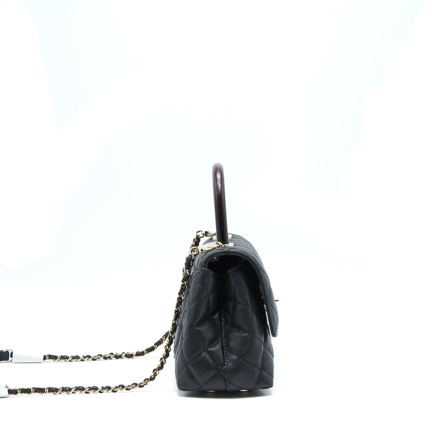 Chanel Small Coco Handle Caviar Black L With Red Embossed Handle