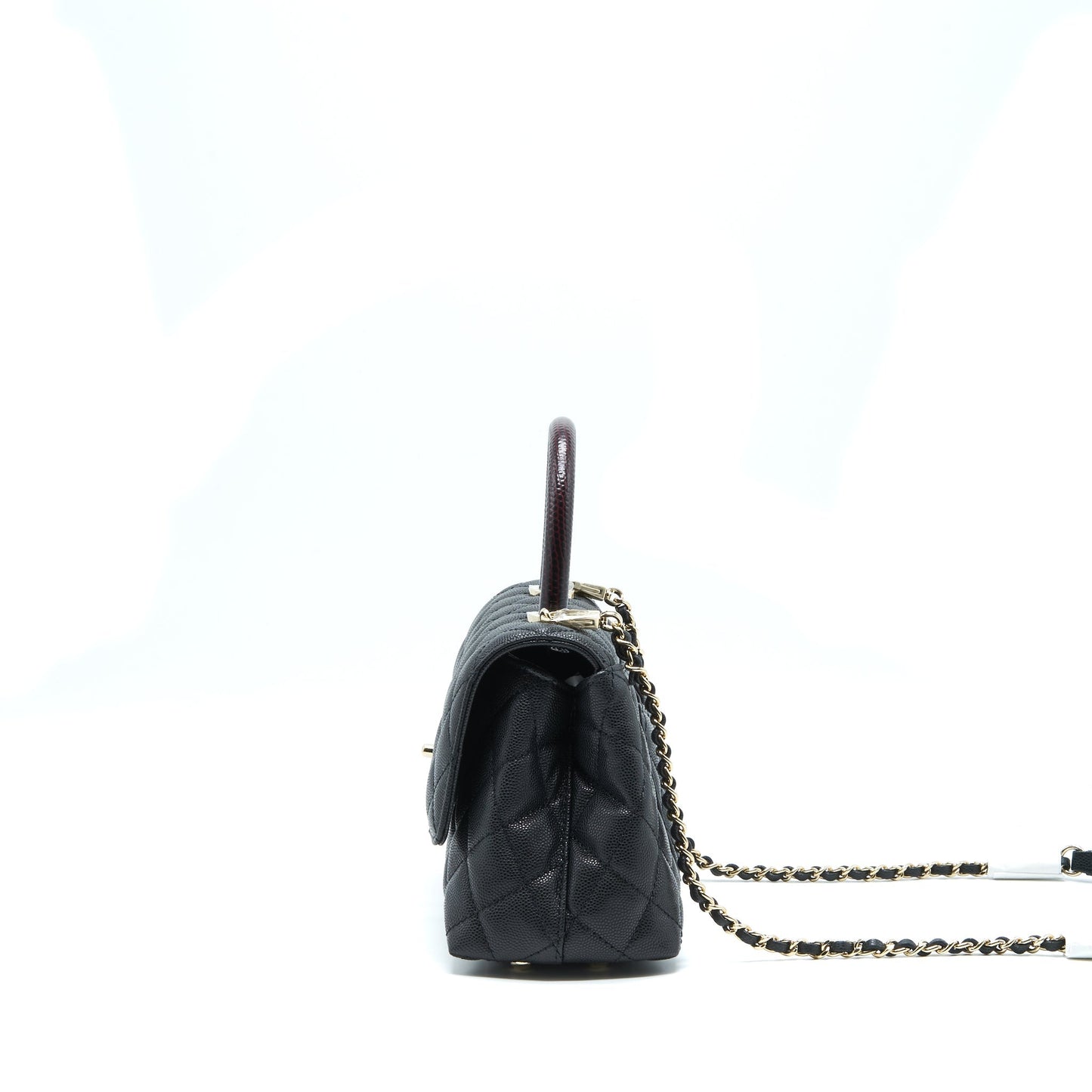 Chanel Small Coco Handle Caviar Black L With Red Embossed Handle