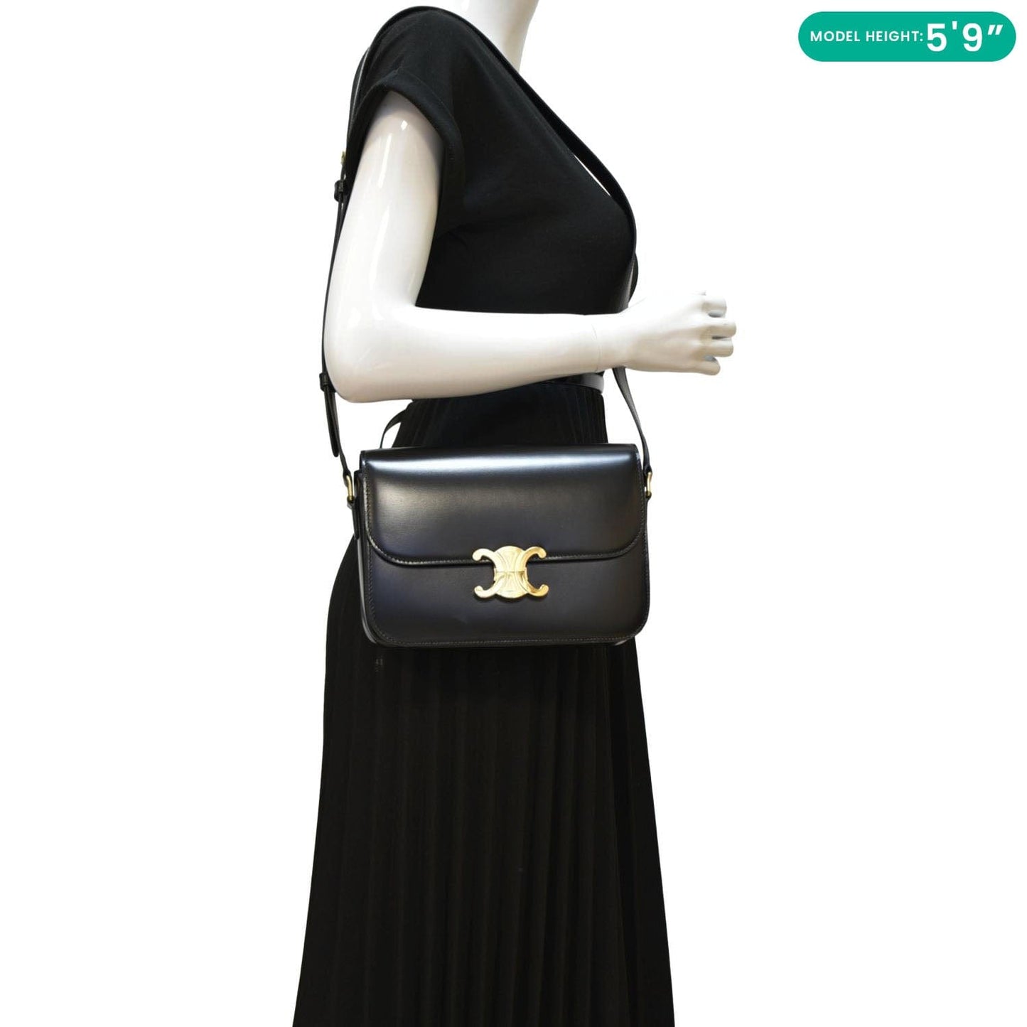 CELINE Classique Triomphe Medium Leather Shoulder Bag Black