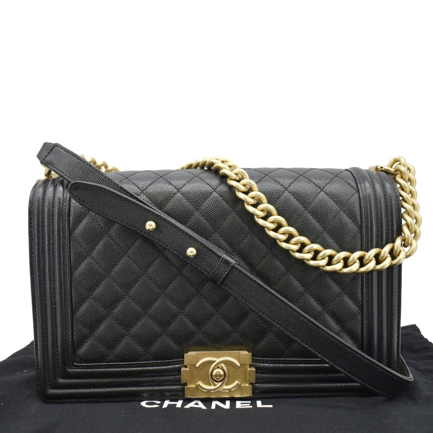 CHANEL Medium Boy Flap Caviar Quilted Leather Shoulder Bag Black