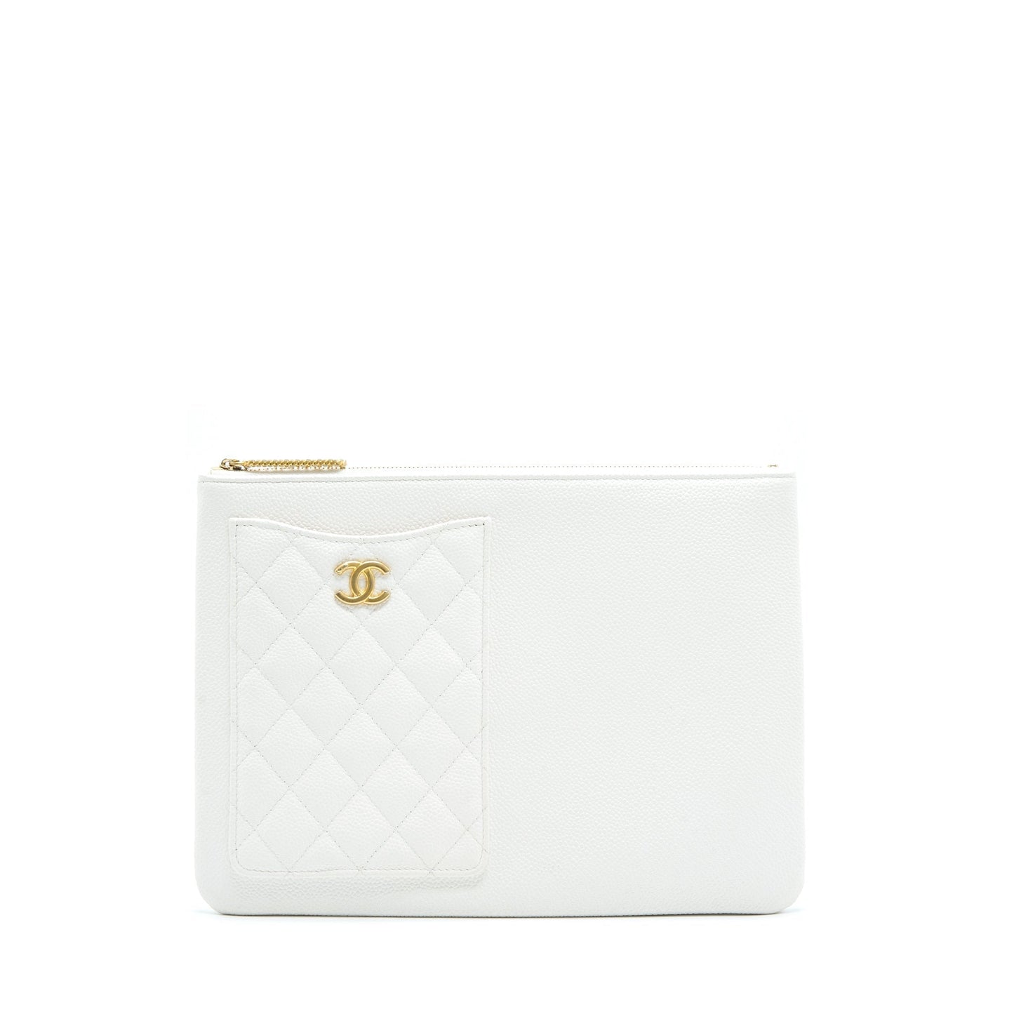 Chanel Seasonal Zippy Pouch Caviar White
