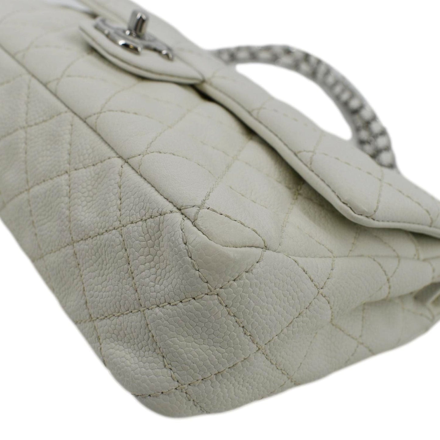 CHANEL Classic Double Flap Quilted Caviar Leather Shoulder Bag White