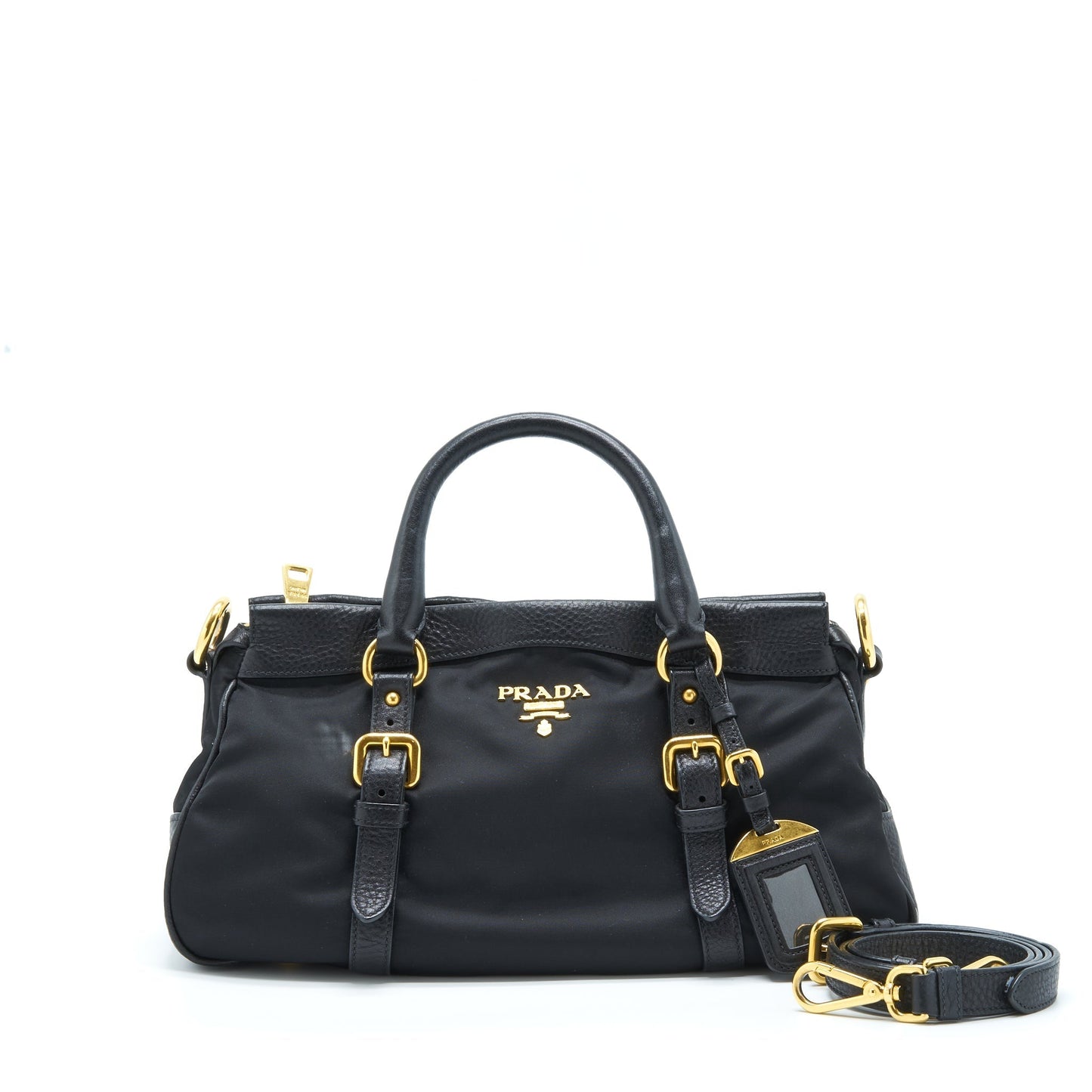 Prada Tessuto Handle Purse Nylon And Leather Black
