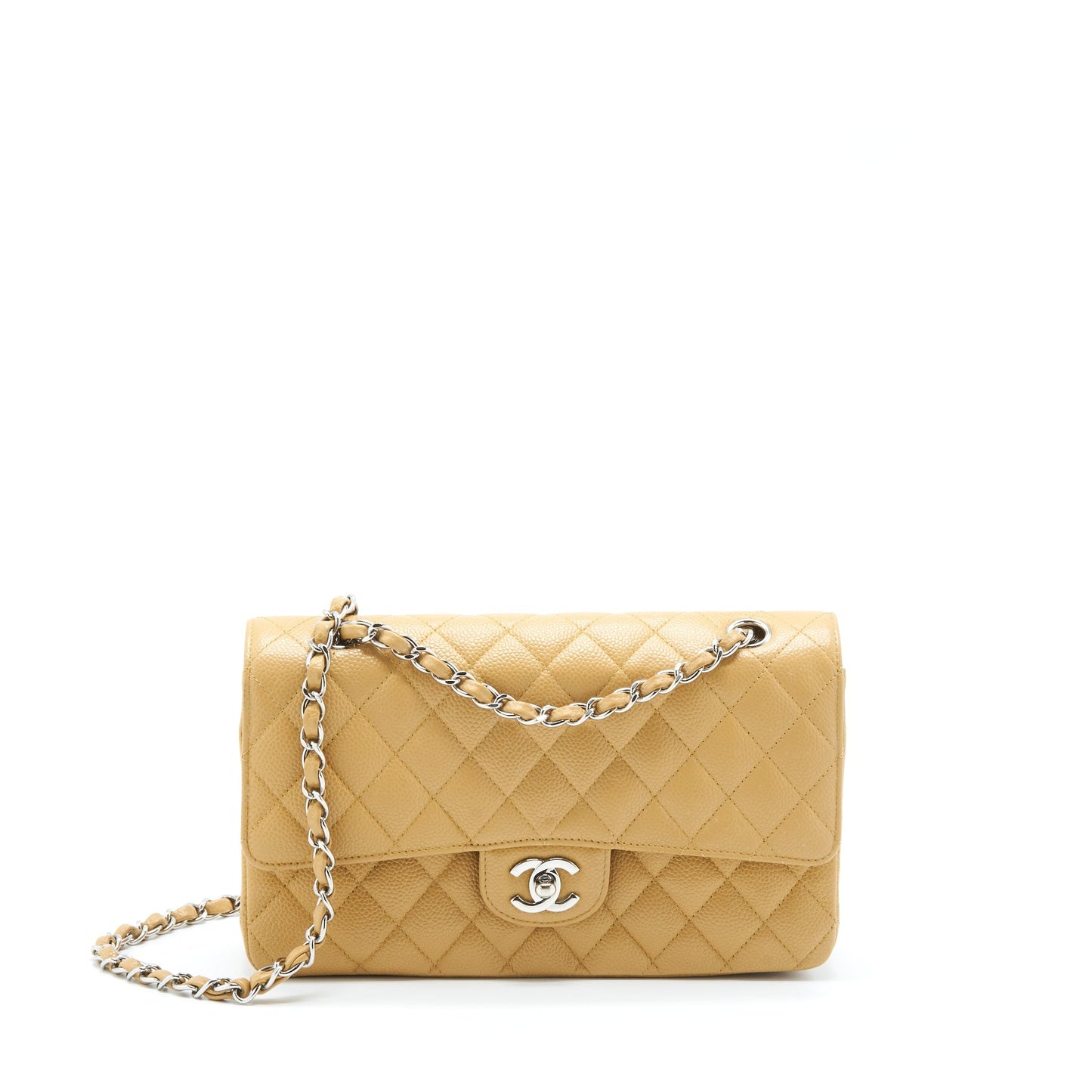 Chanel Medium Classic Double Flap Bag Caviar Dark Beige