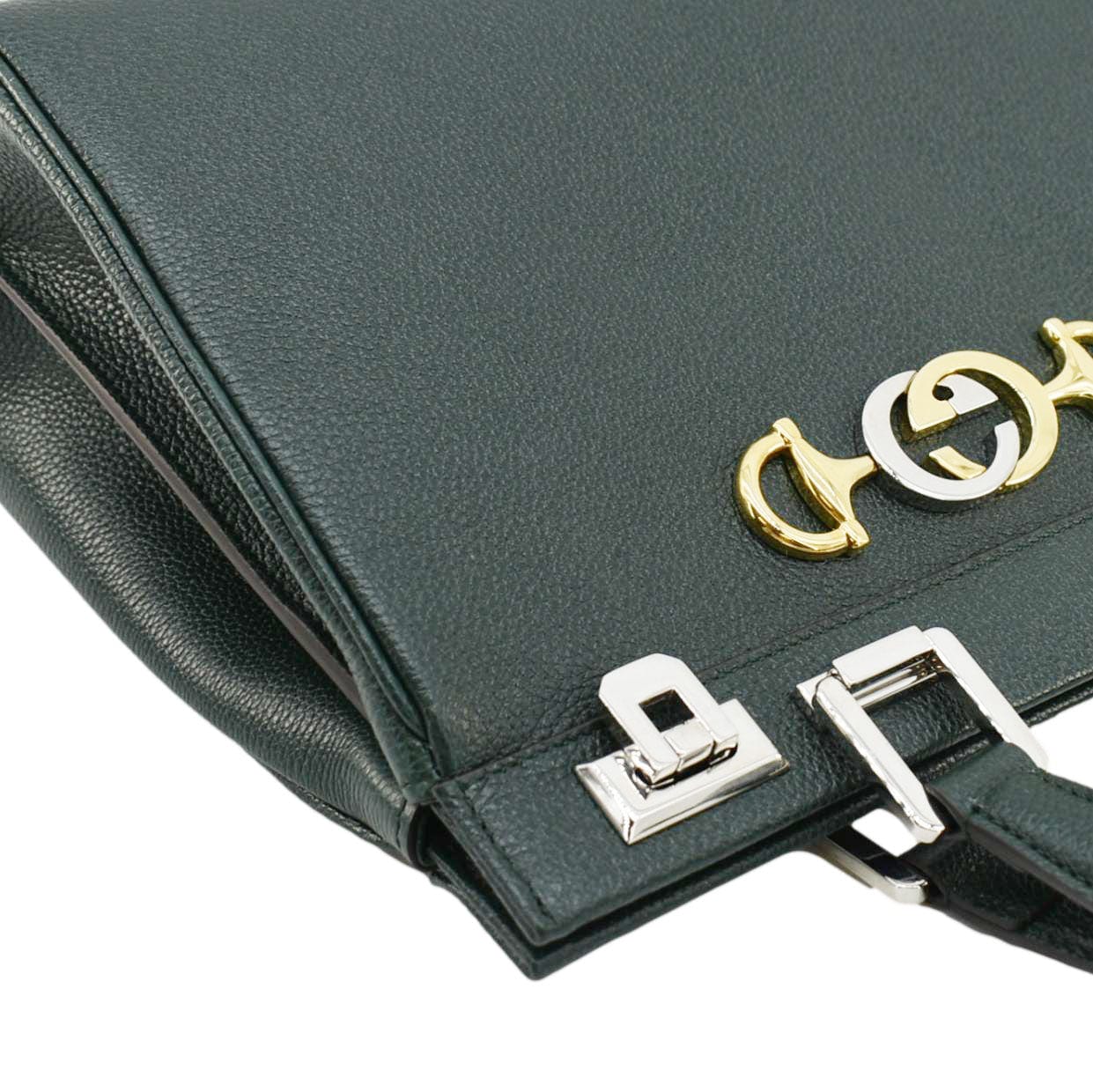GUCCI Zumi Small Leather Top Handle Shoulder Bag Green