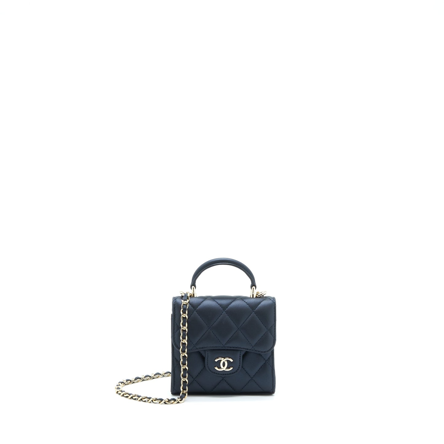 Chanel 22S Top Handle Mini Flap Bag With Chain Lambskin Navy L