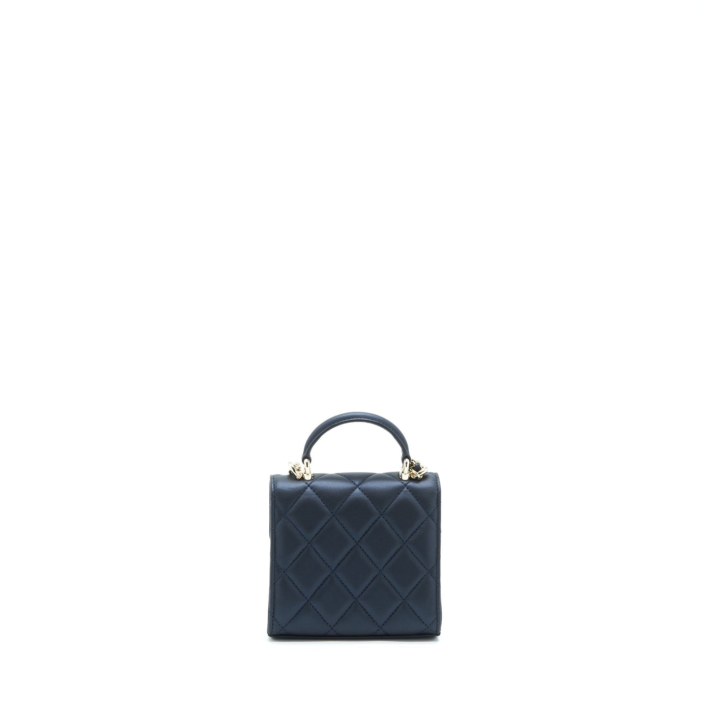 Chanel 22S Top Handle Mini Flap Bag With Chain Lambskin Navy L