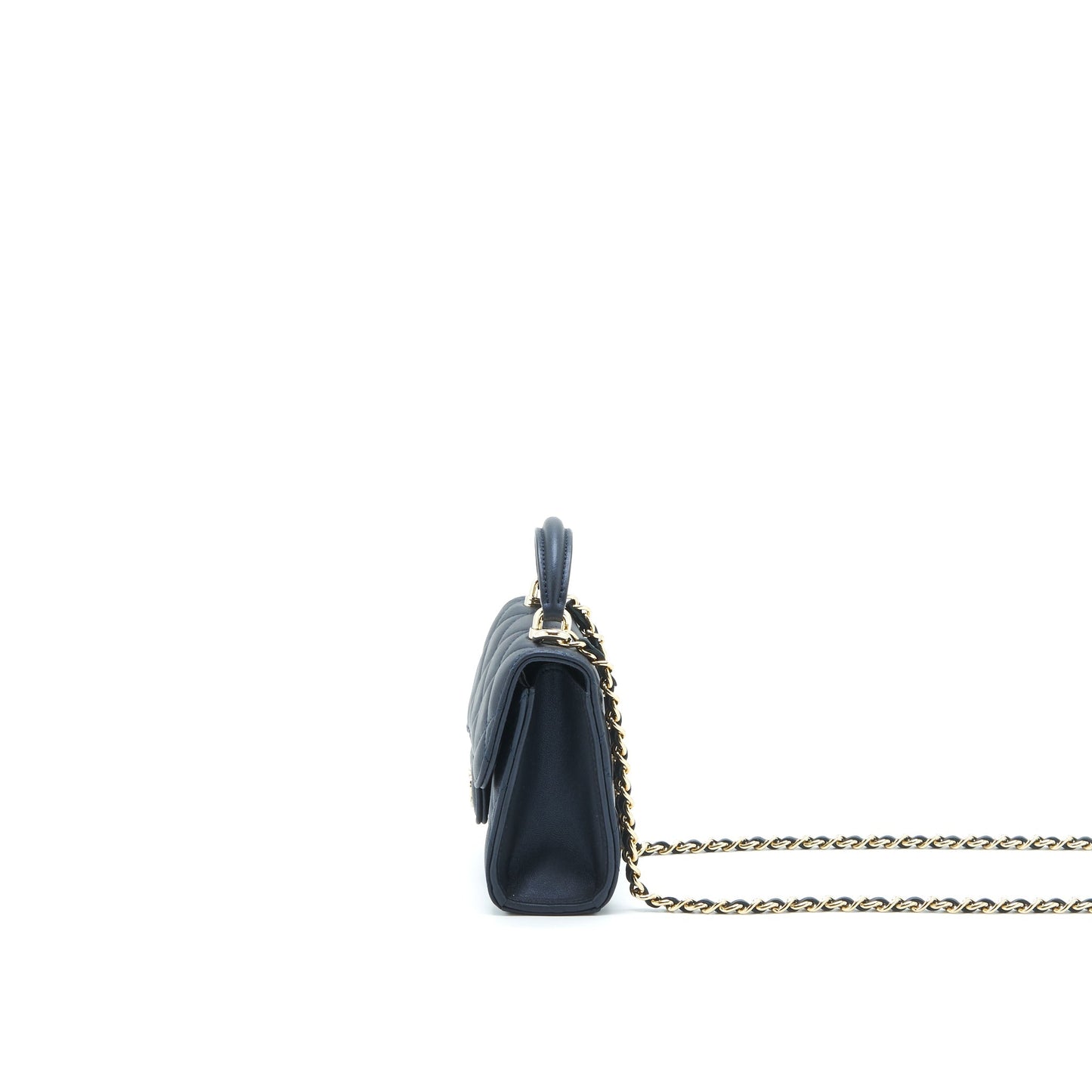 Chanel 22S Top Handle Mini Flap Bag With Chain Lambskin Navy L