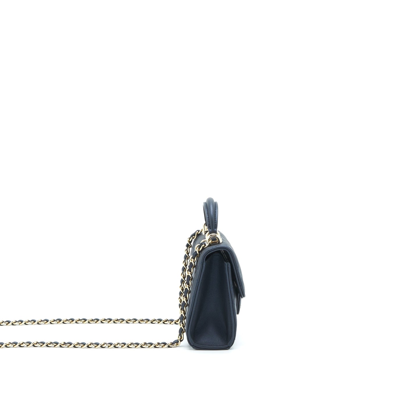 Chanel 22S Top Handle Mini Flap Bag With Chain Lambskin Navy L