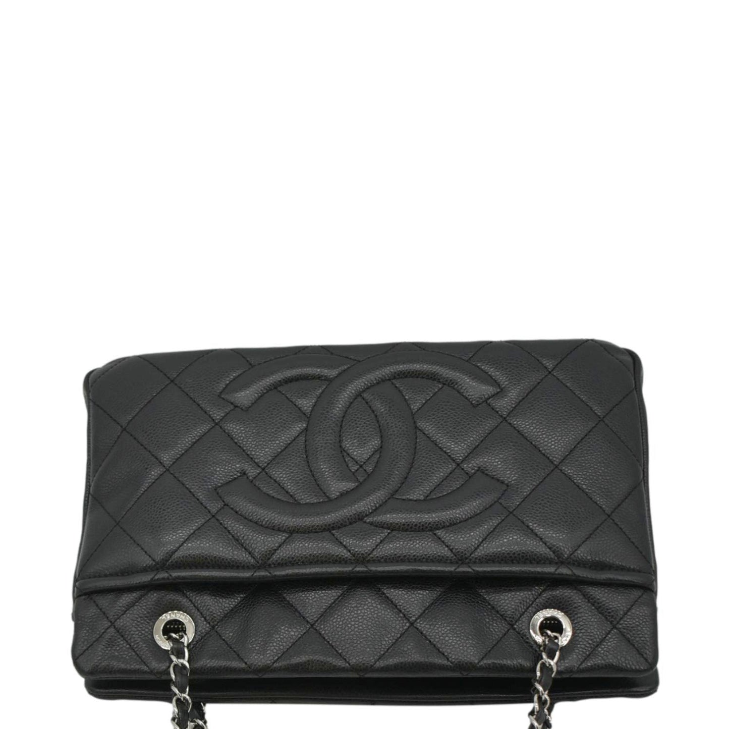 CHANEL Timeless CC Soft Quilted Caviar Leather Shopping Tote Bag Black