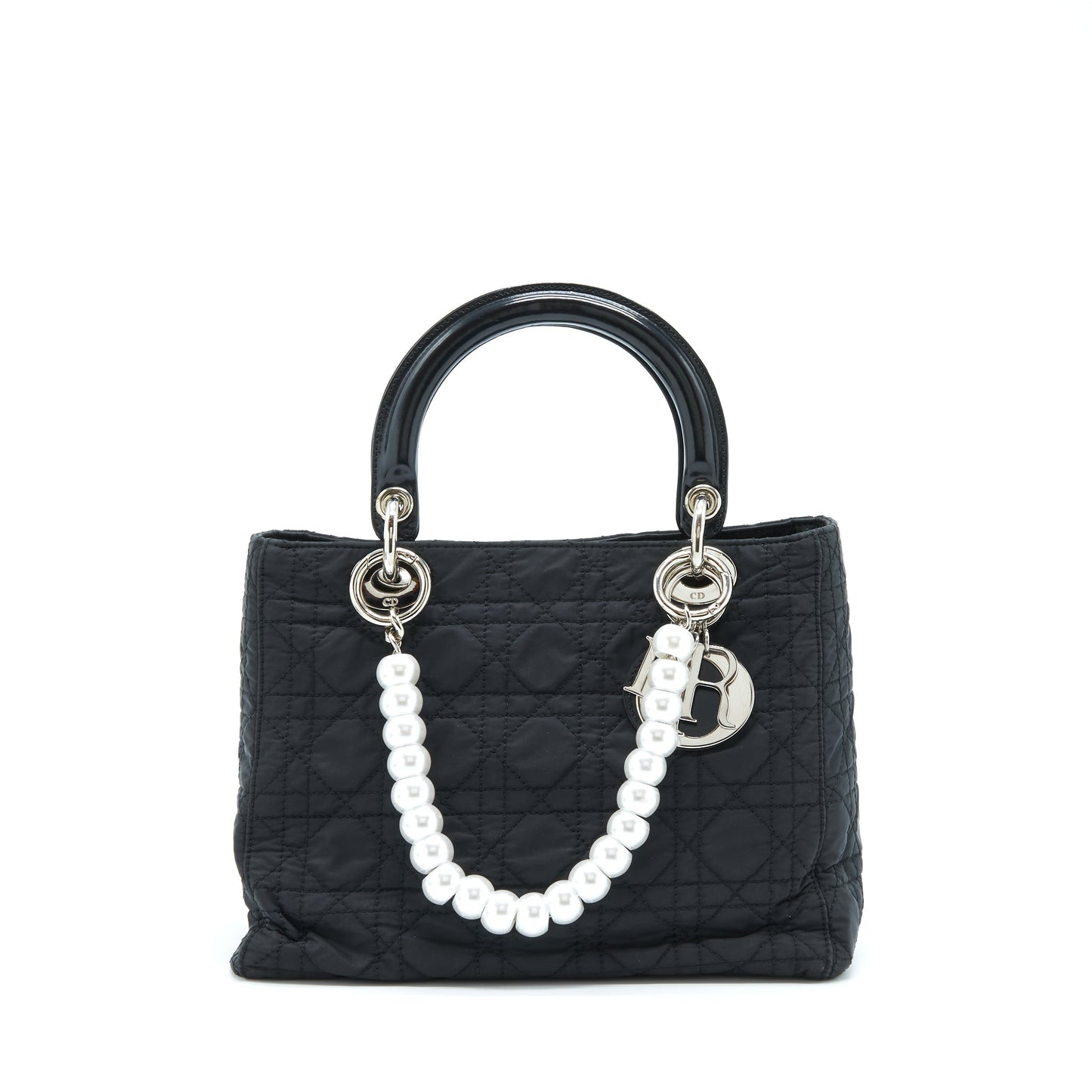 Dior Vintage Medium Lady Dior Nylon/Fabric Black