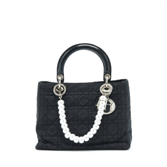 Dior Vintage Medium Lady Dior Nylon/Fabric Black
