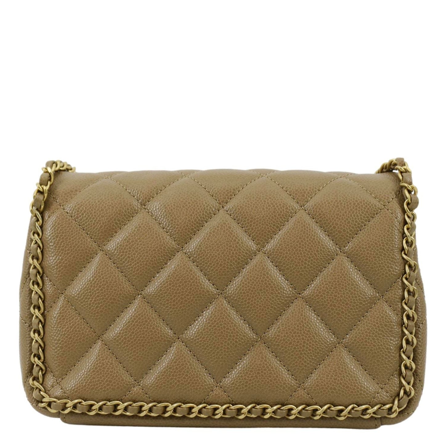 CHANEL Chain Around Flap Quilted Leather Crossbody Bag Beige