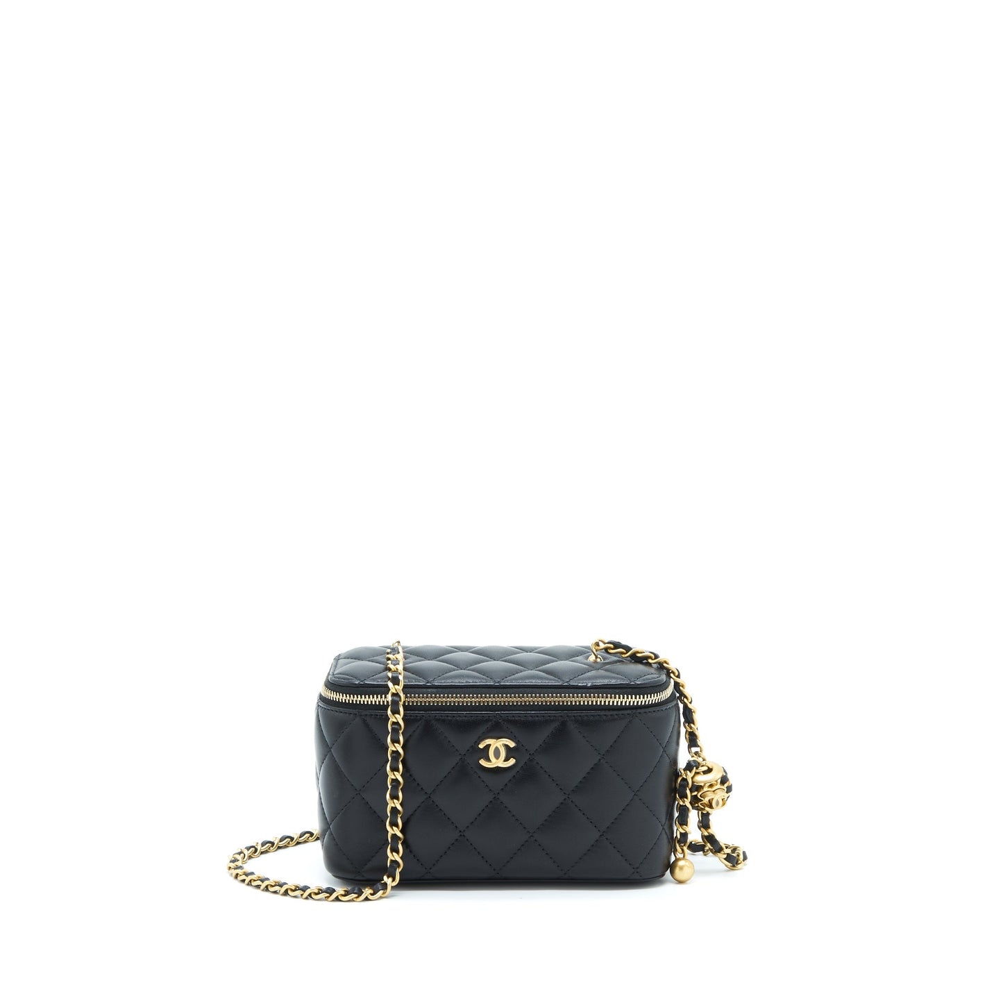 Chanel 22S Pearl Crush Long Vanity With Chain Lambskin Black