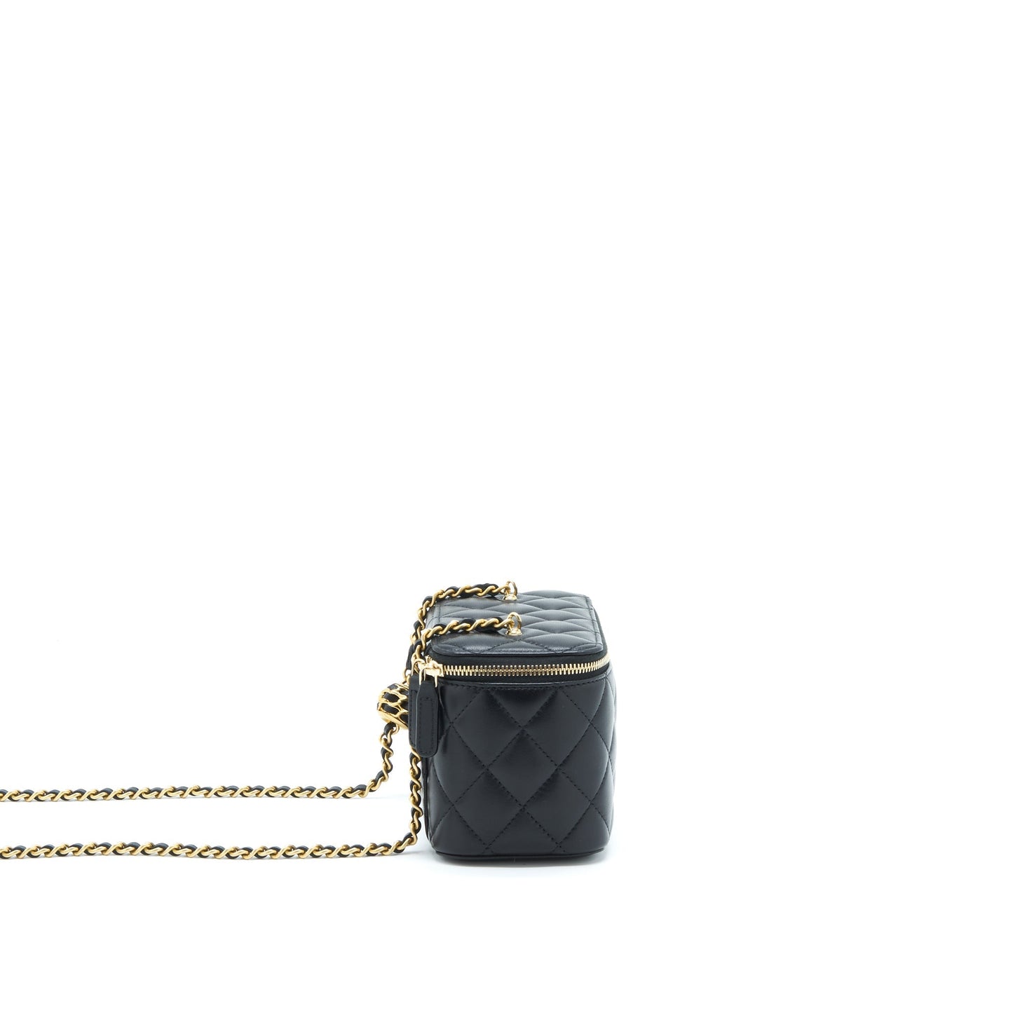 Chanel 22S Pearl Crush Long Vanity With Chain Lambskin Black