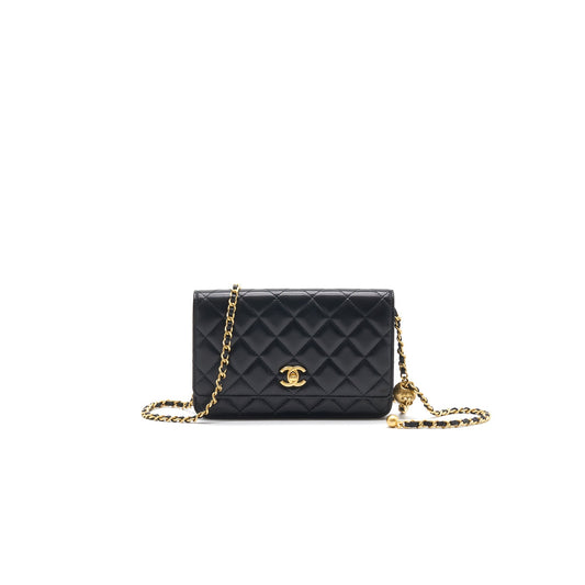 Chanel Lambskin Quilted CC Pearl Crush Wallet on Chain Black GHW Crossbody