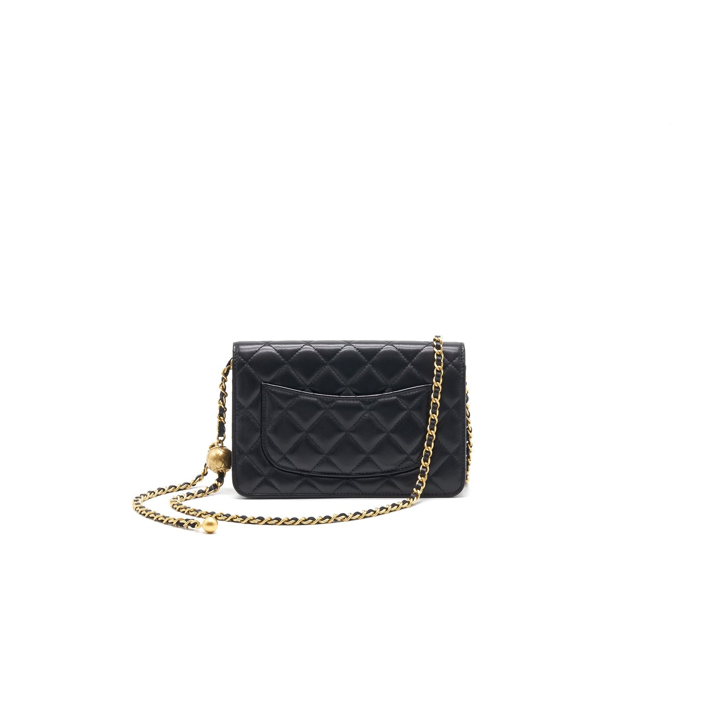 Chanel Lambskin Quilted CC Pearl Crush Wallet on Chain Black GHW Crossbody