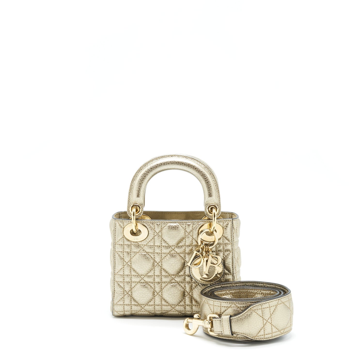 Dior Mini Lady Dior Supple Grained Calfskin Metallic Gold