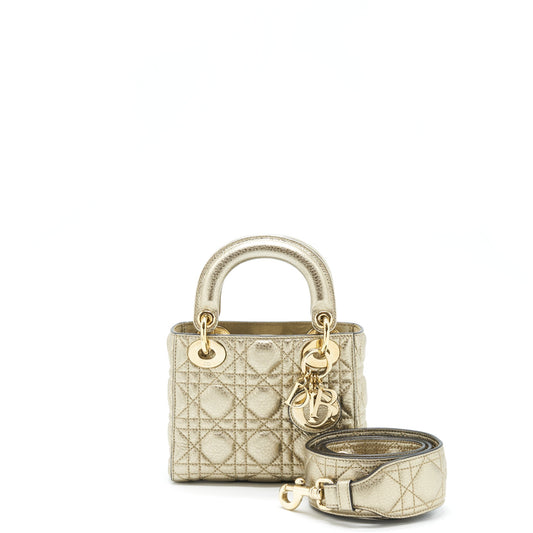 Dior Mini Lady Dior Supple Grained Calfskin Metallic Gold