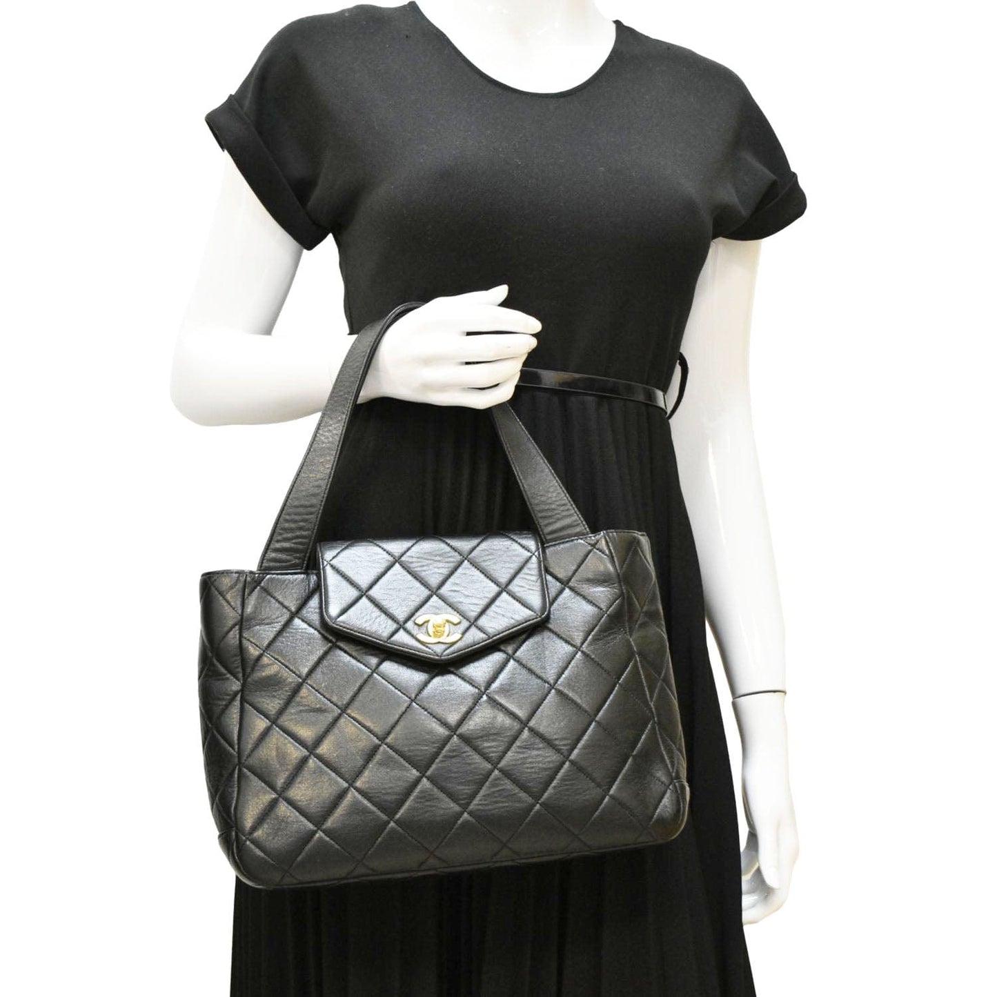 Chanel Classic Flap Quilted Leather Tote Bag Black