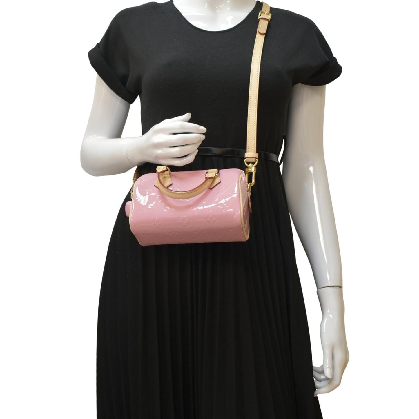 LOUIS VUITTON Nano  Monogram Vernis Crossbody Bag Light Mochi Pink