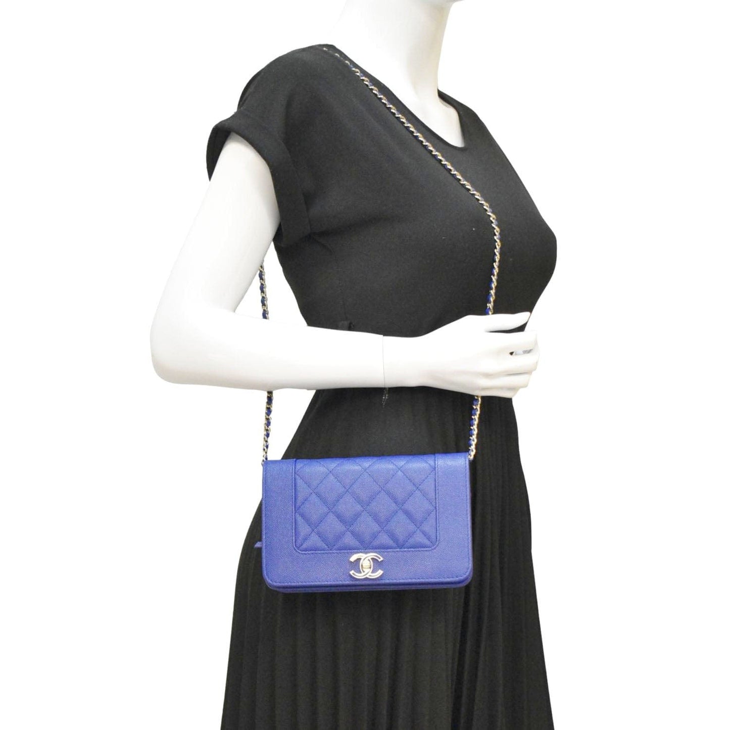 CHANEL Mademoiselle  Flap Quilted Leather Shoulder Bag Blue