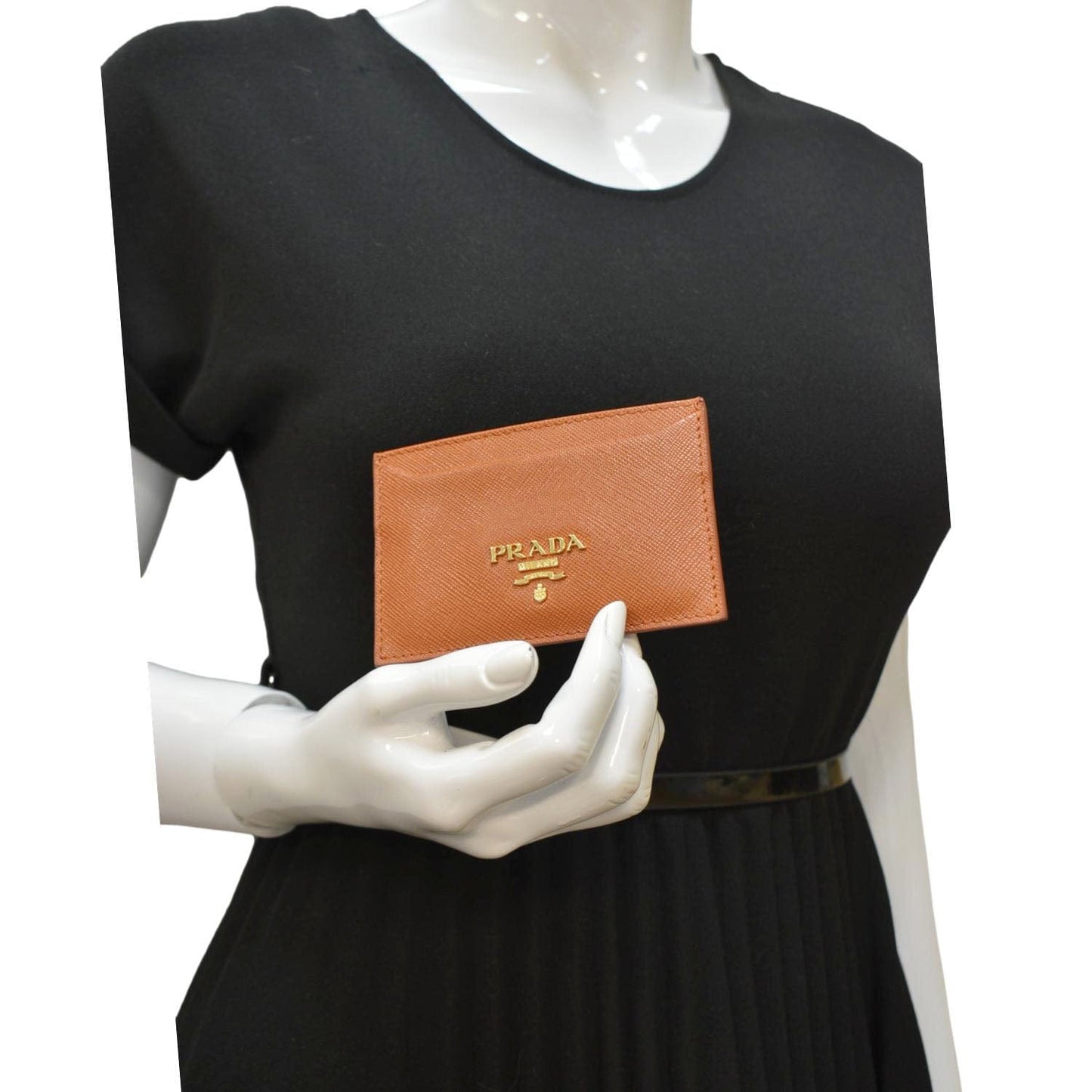 PRADA Saffiano Leather Card Holder Wallet Orange