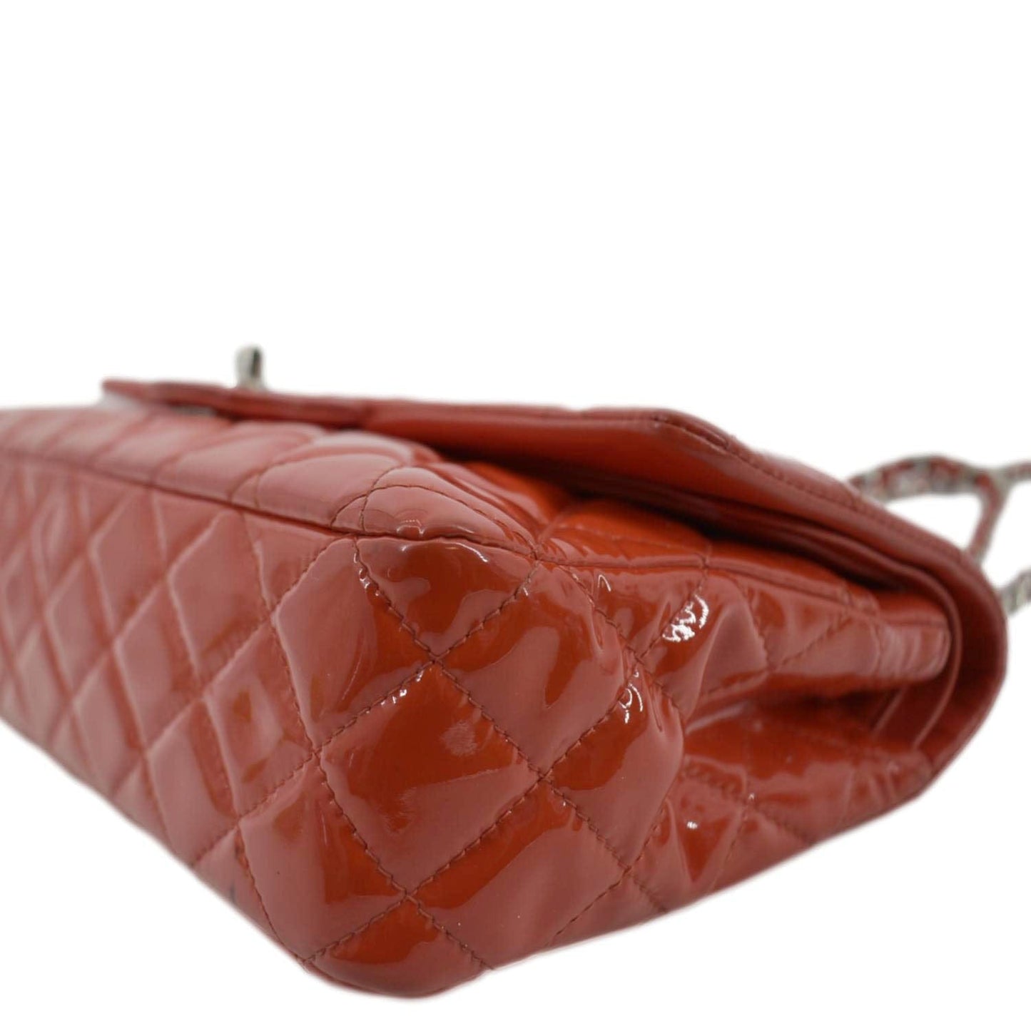 CHANEL Classic Double Flap Quilted Patent Leather Shoulder Bag Red