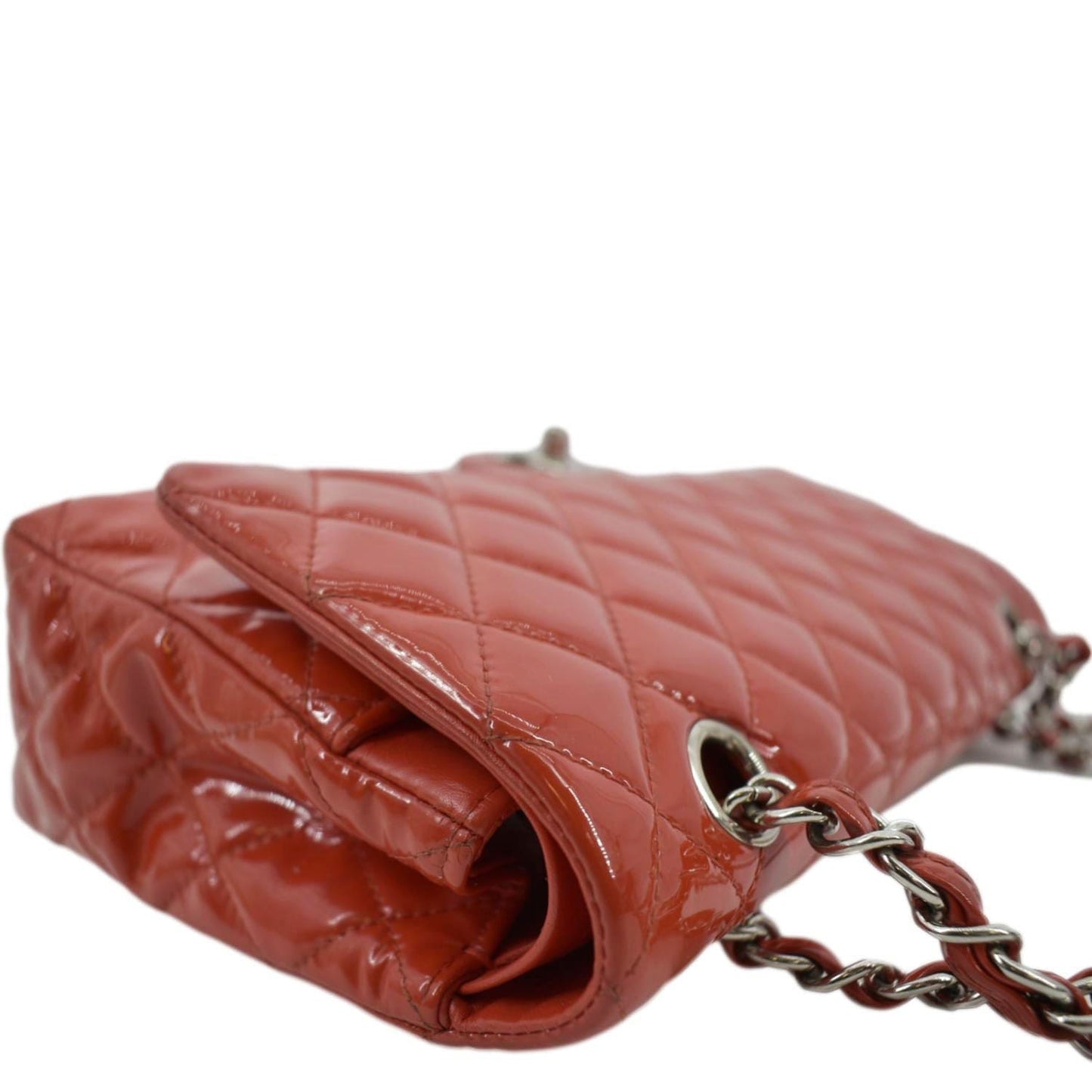 CHANEL Classic Double Flap Quilted Patent Leather Shoulder Bag Red